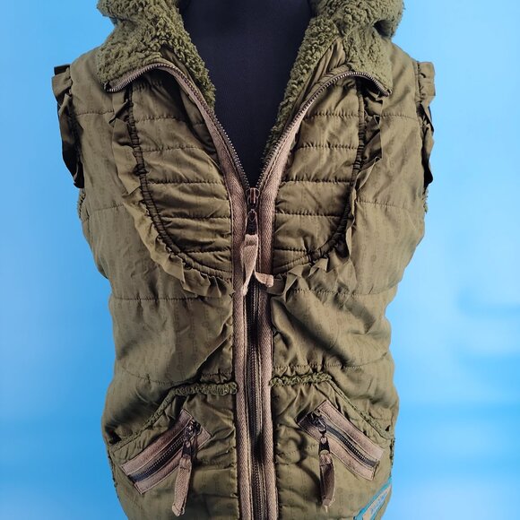 Billabong Olive Green Fleece-Lined Quilted Vest with Hood – Women’s M - Picture 3 of 14